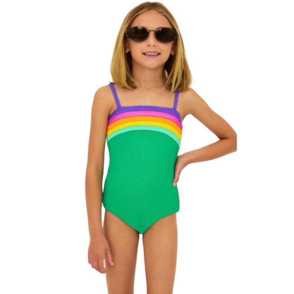 BEACH RIOT Little Jessa Colorblock One Piece Swimsuit 5/6 Technicolor Green NWT